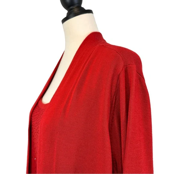 Charter Club Red Sweater Faux Twinset Rhinestone Accent, Size 3X - Picture 4 of 11